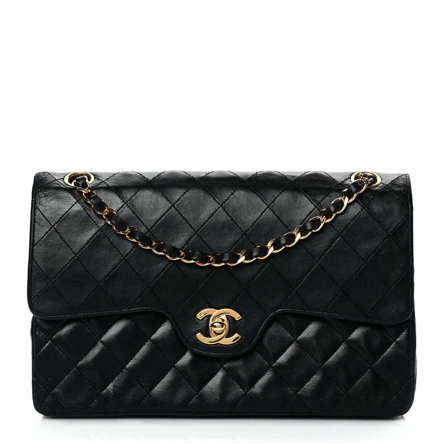 Lambskin Quilted Medium Double Flap Black