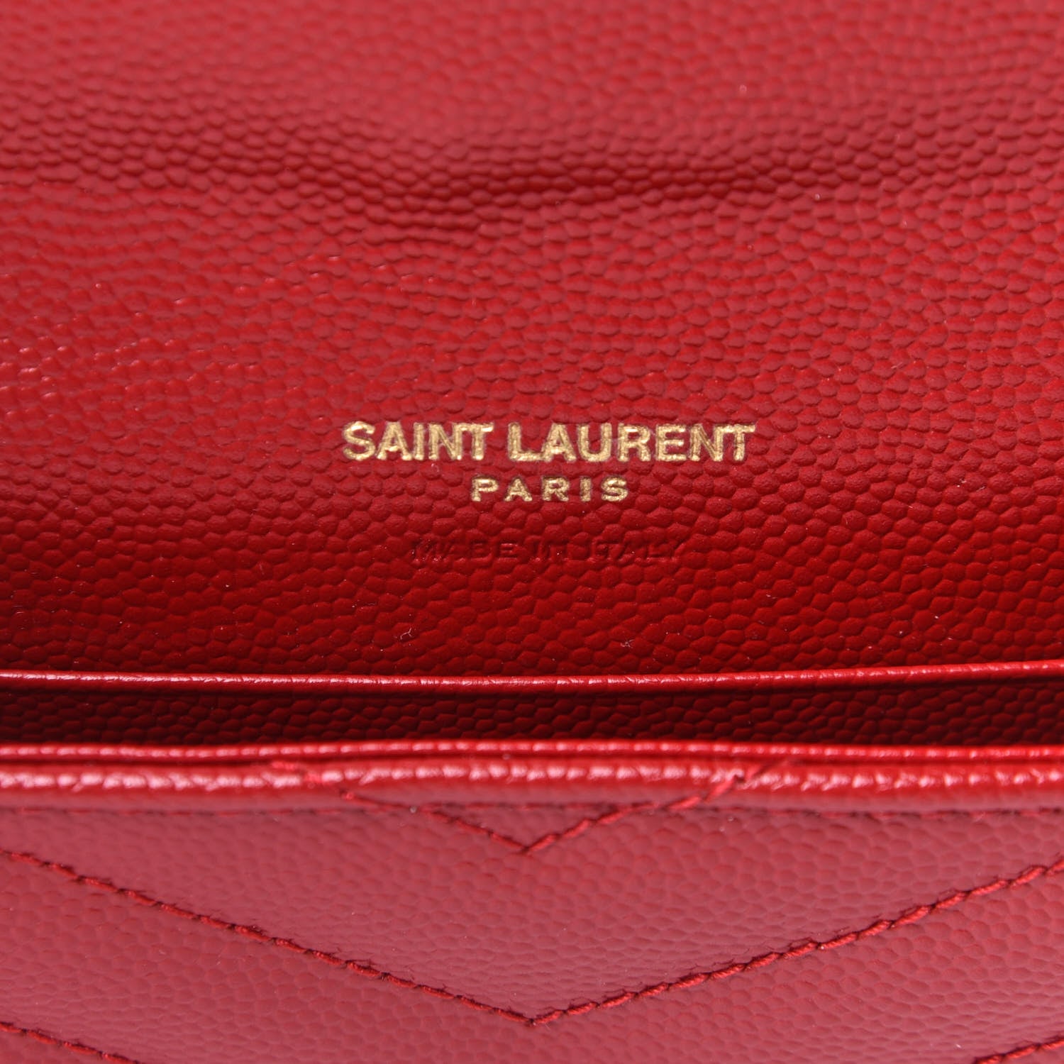 Saint Laurent Grain De Poudre Matelasse Chevron Small Monogram Envelope Wallet Rouge Eros 6 of 8