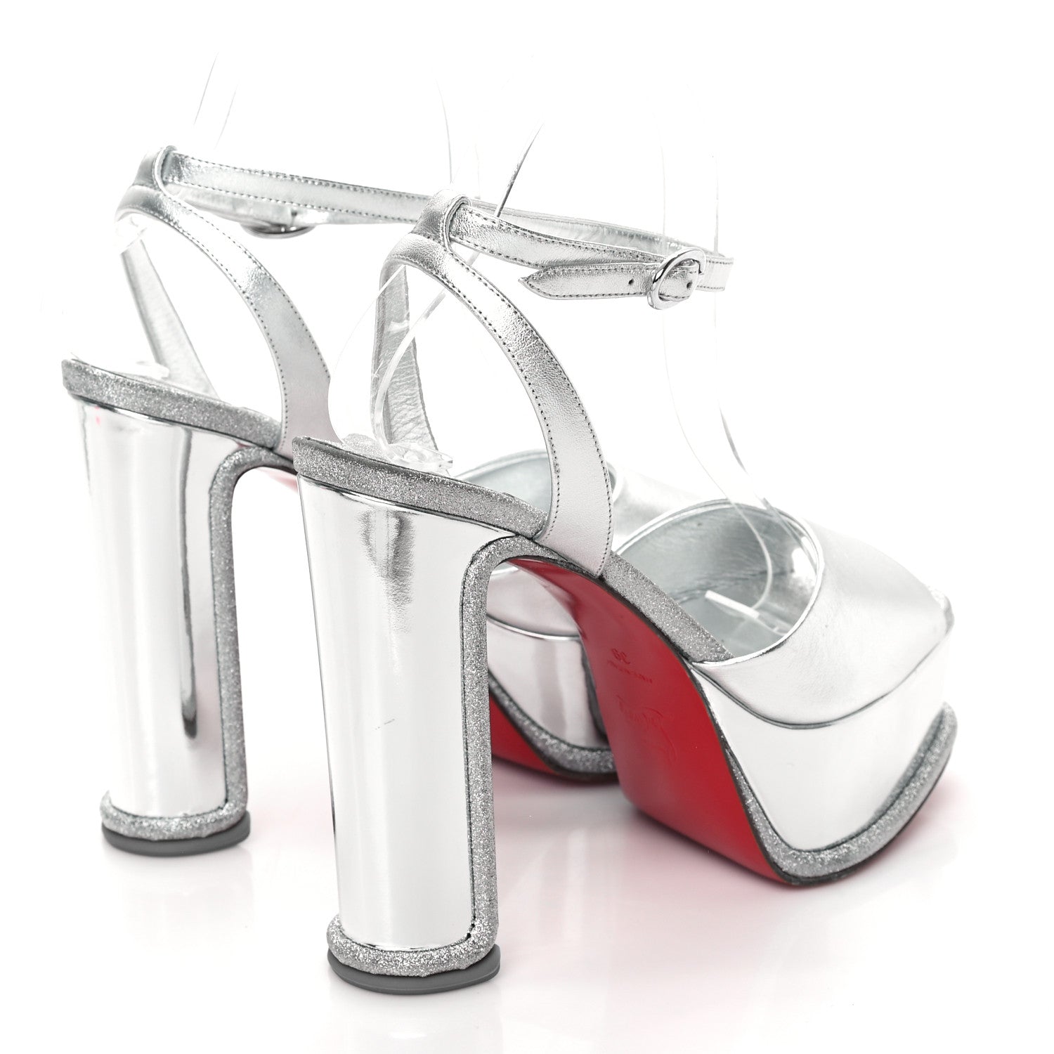 Christian Louboutin Metallic Nappa Glitter Amali Alta 130 Platform Sandals 39 Silver 4 of 9