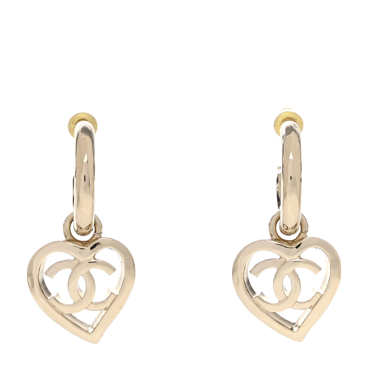 Chanel Metal CC Heart Coco In Love Drop Earrings Gold 1141571 ...