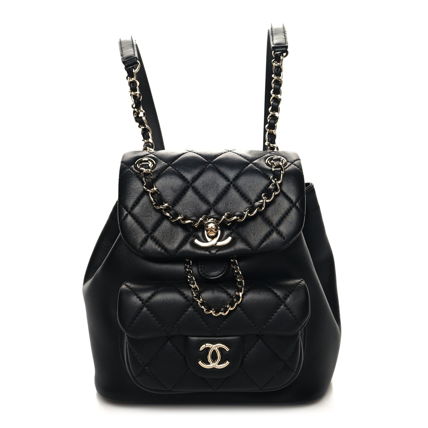 Lambskin Quilted Small Duma Drawstring Backpack Black