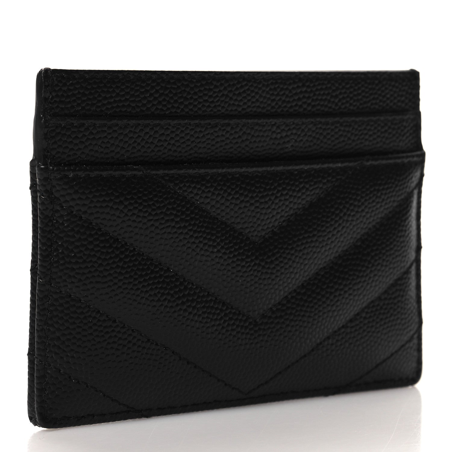 Saint Laurent Grain De Poudre Matelasse Chevron Monogram Credit Card Case Black 3 of 7