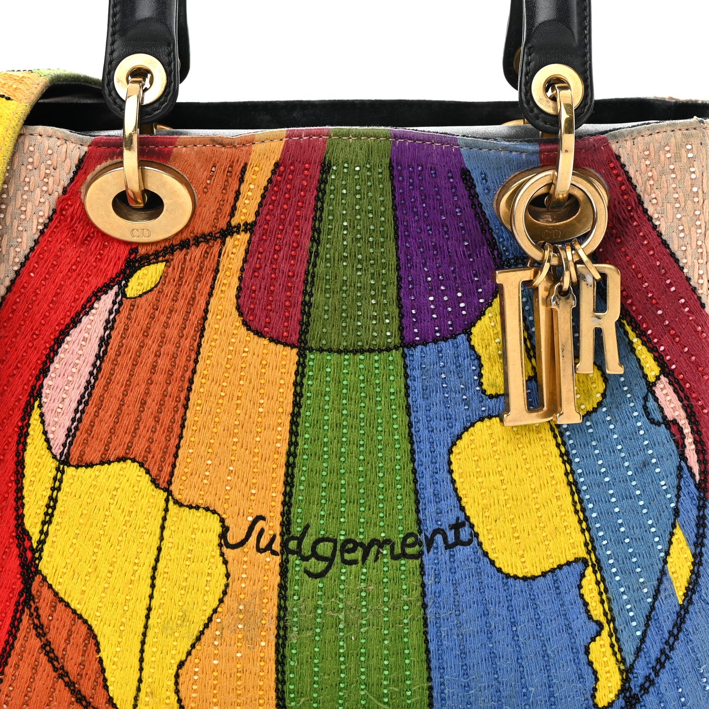 Silk Calfskin Beaded Tarot Judgement Medium Lady Dior Multicolor