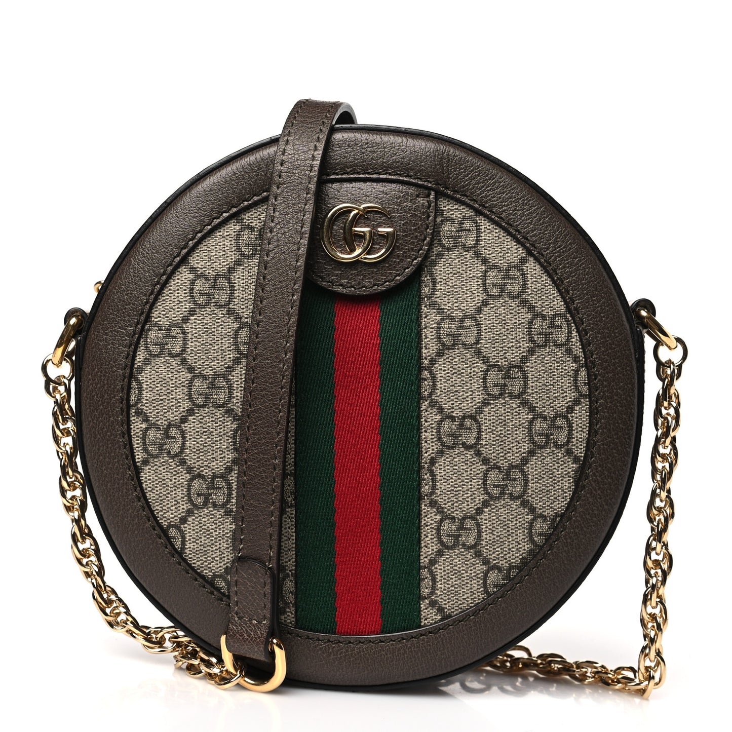 GG Supreme Monogram Web Mini Ophidia Round Shoulder Bag Brown