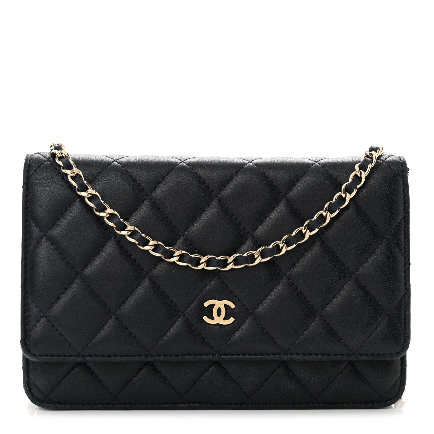 Chanel Lambskin Quilted Wallet On Chain WOC Navy Blue 1 of 18