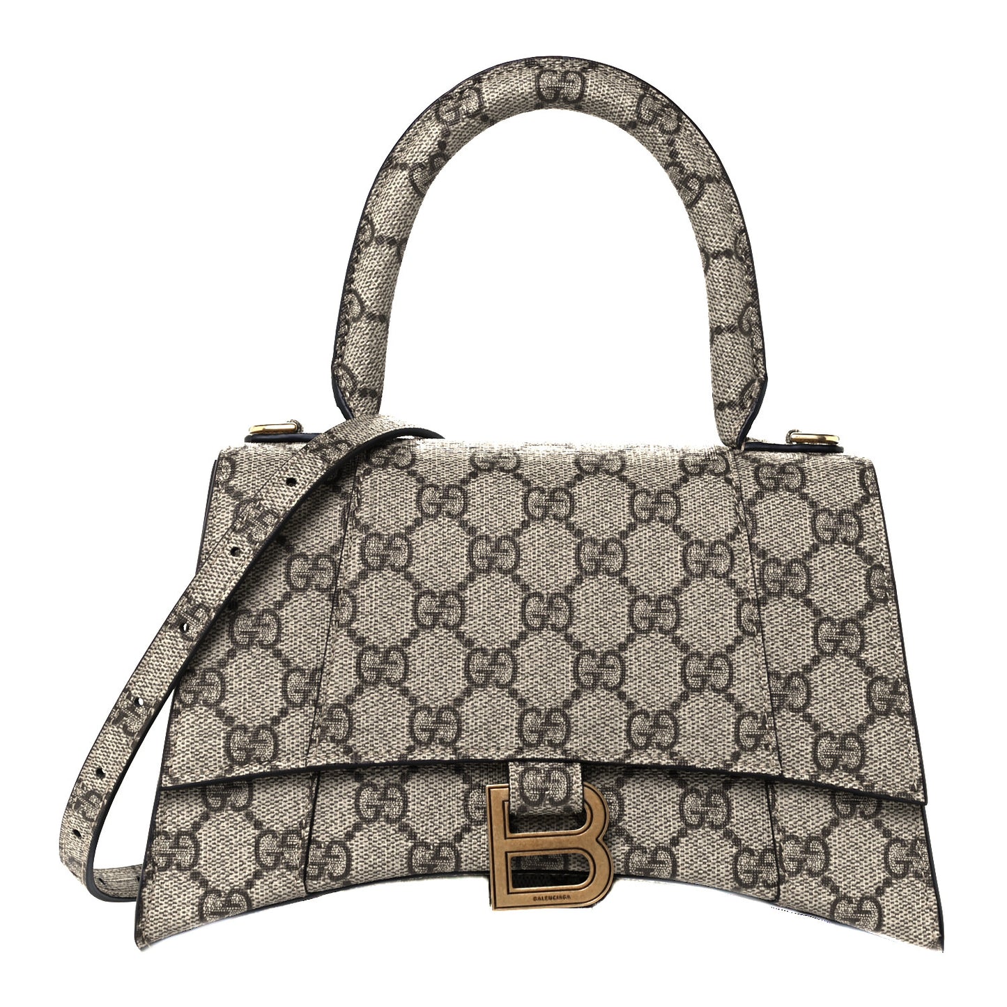 X GUCCI GG Supreme Monogram Small Hourglass Top Handle Bag Beige Ebony
