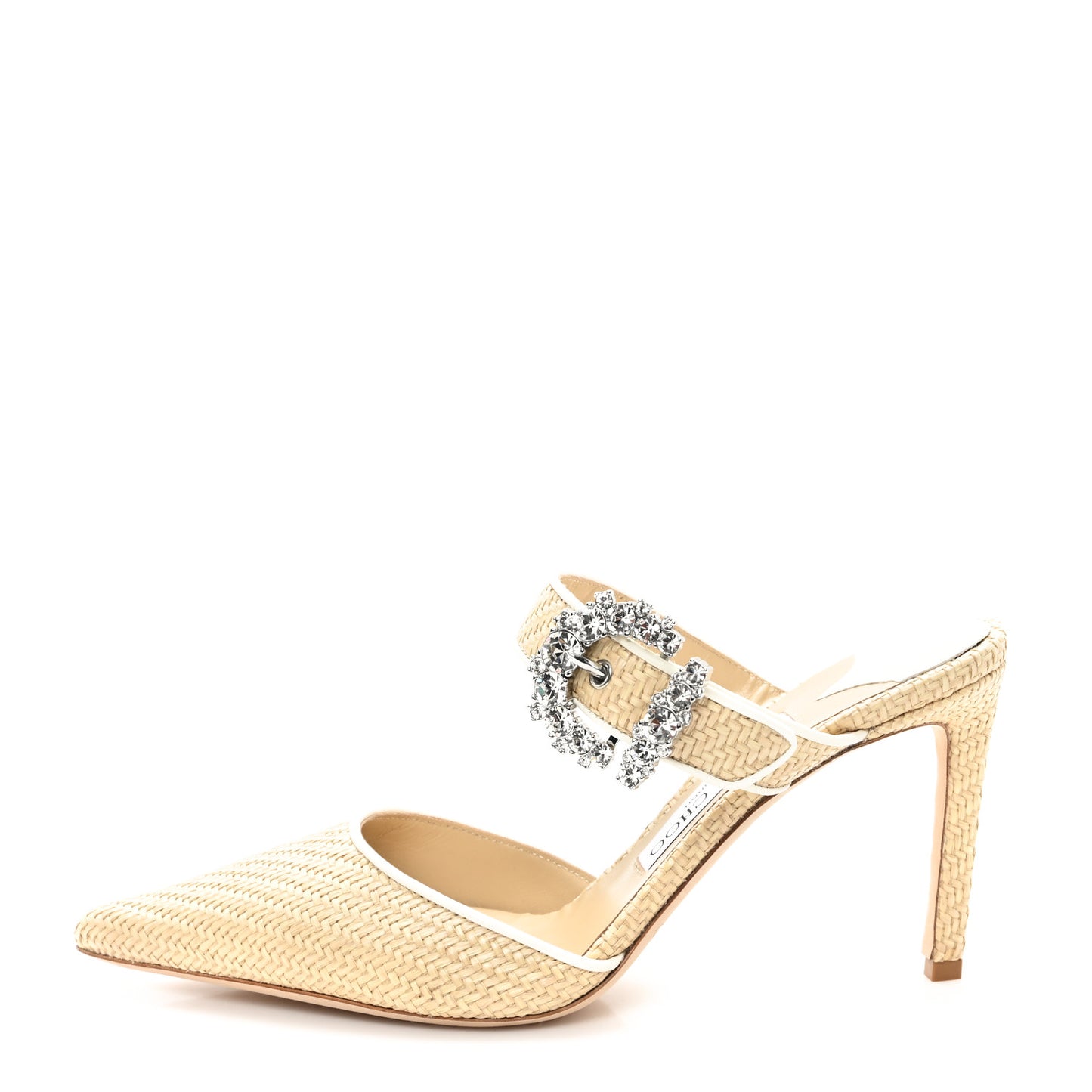 Raffia Crystal Dyana 85 Mule Pumps 38.5 Natural Milk