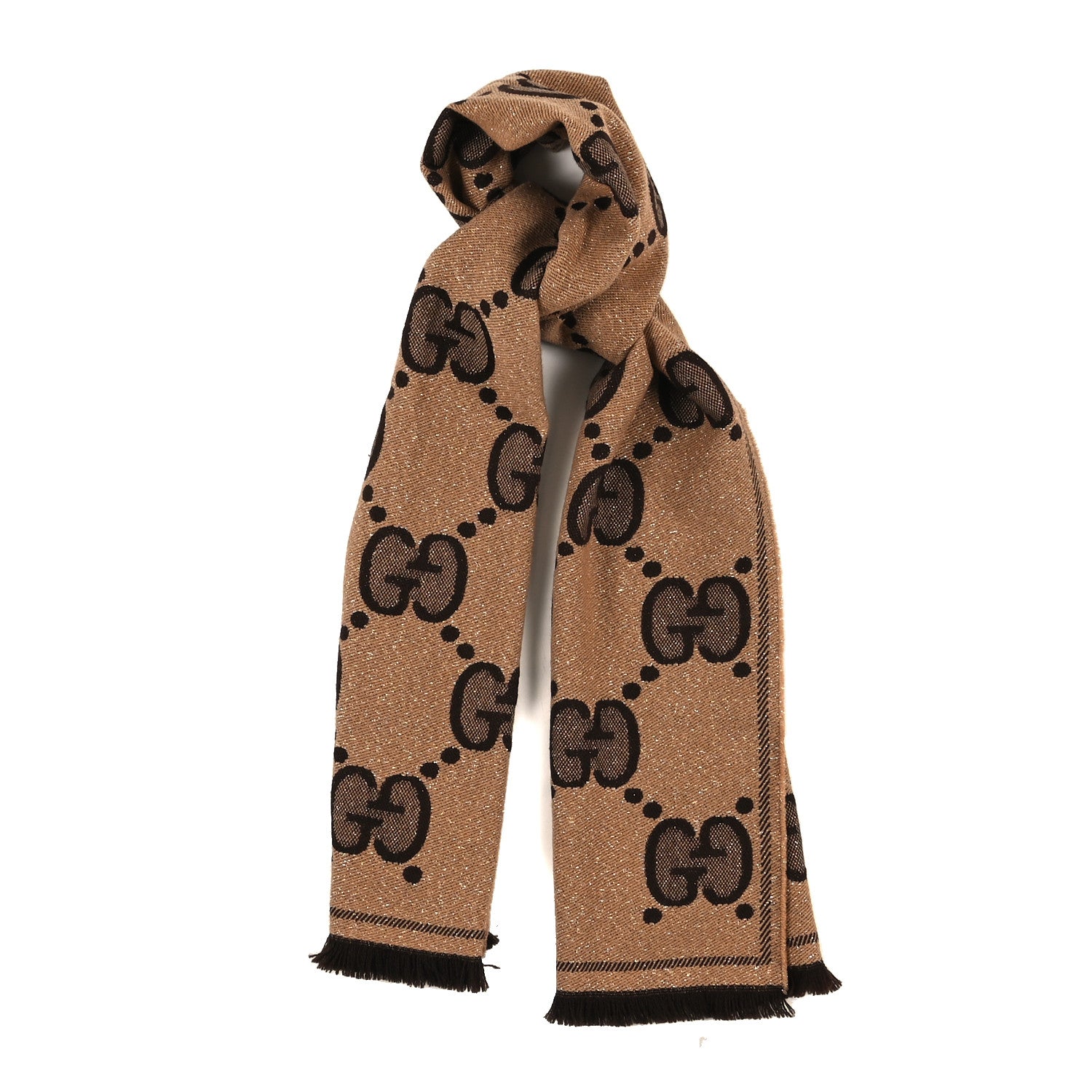 Gucci Wool Lame Jacquard Monogram Jumbo GG Lady Nest Lux Scarf
