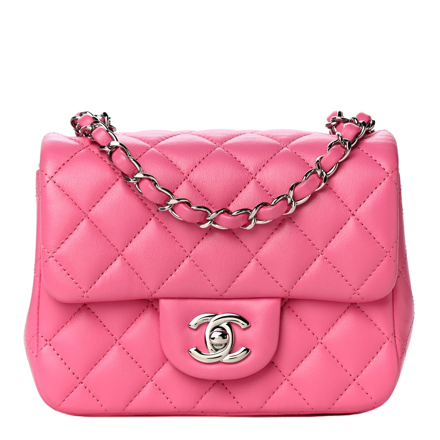 Lambskin Quilted Mini Square Flap Pink