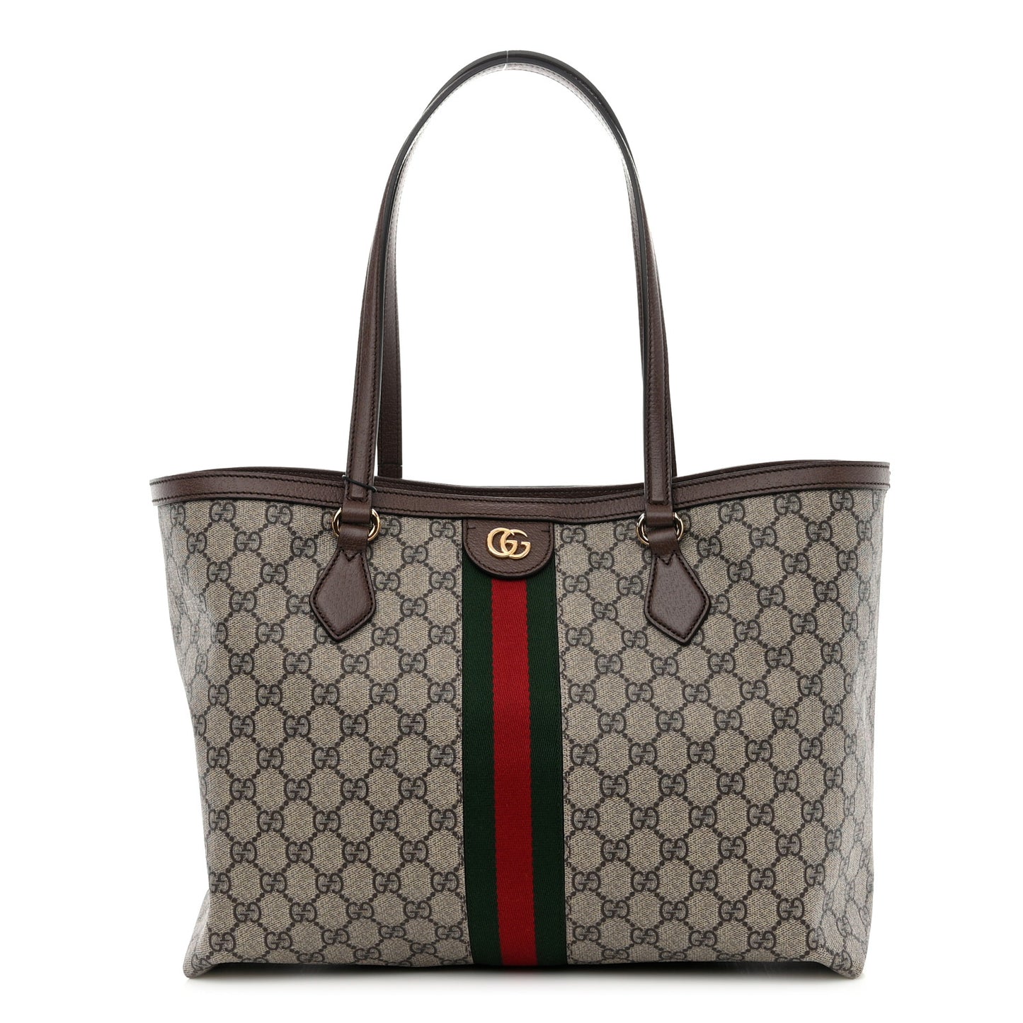 GG Supreme Monogram Textured Calfskin Web Medium Ophidia Shopping Tote Beige Ebony New Acero