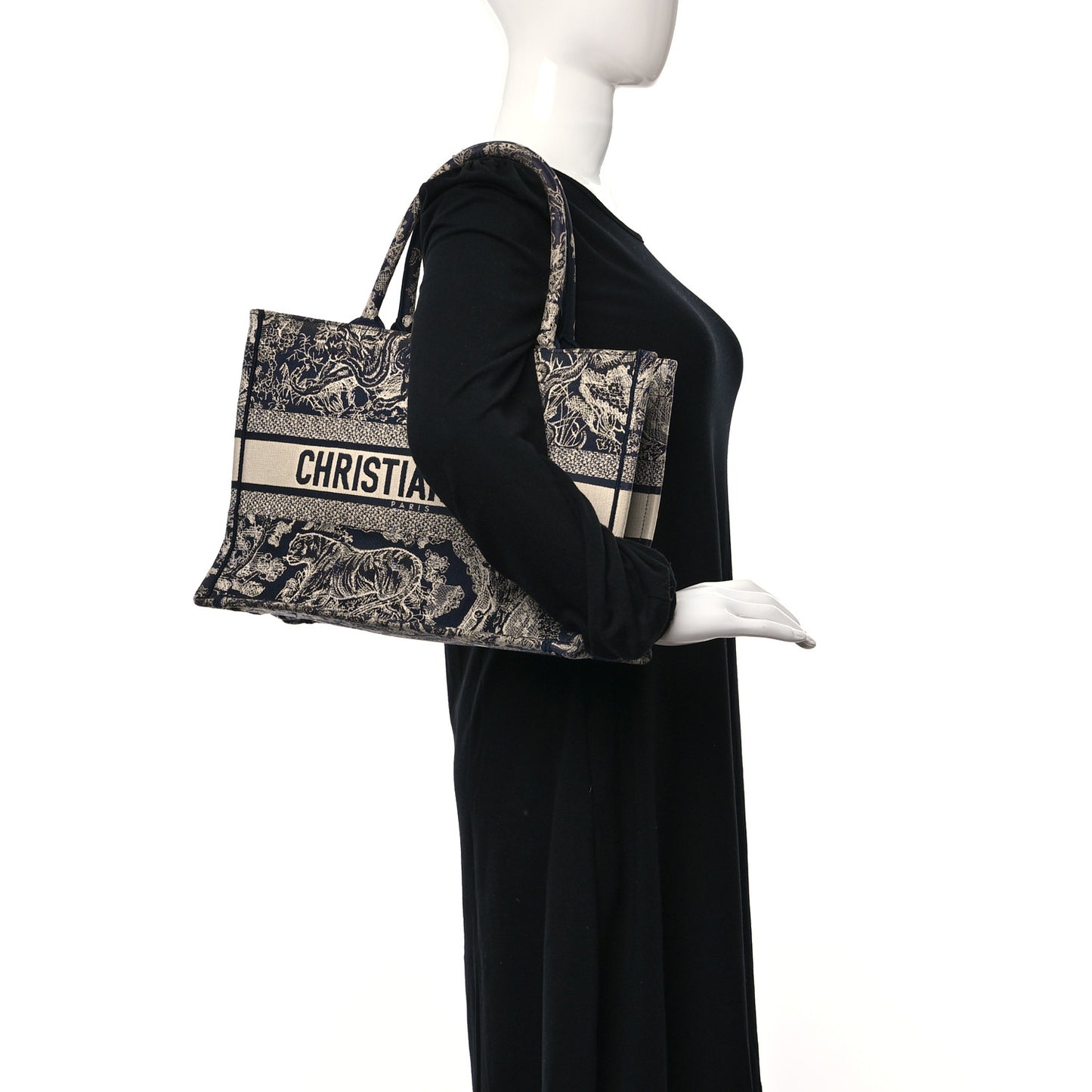 Canvas Embroidered Medium Toile De Jouy Reverse Book Tote Blue