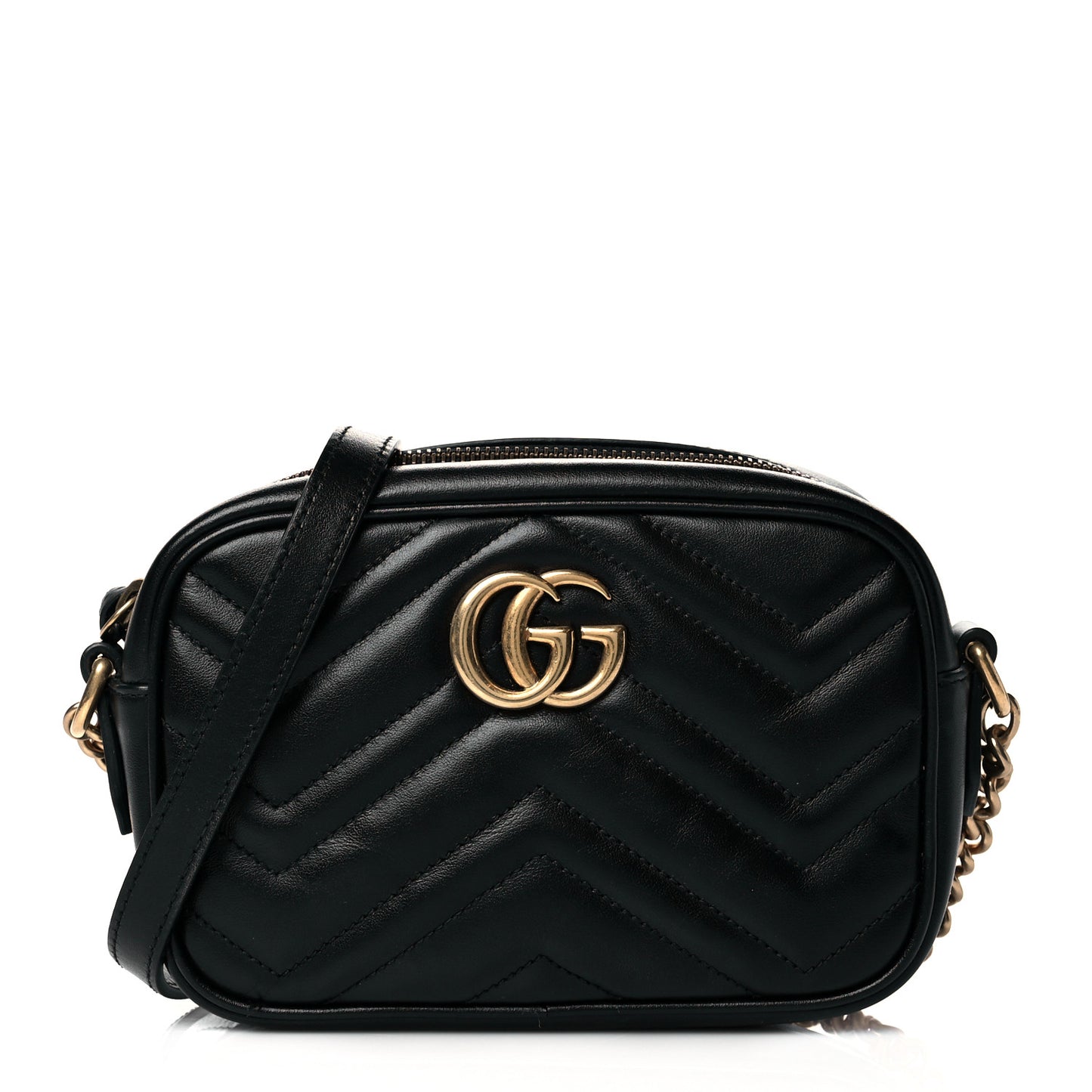 Calfskin Matelasse Mini GG Marmont Chain Shoulder Bag Black
