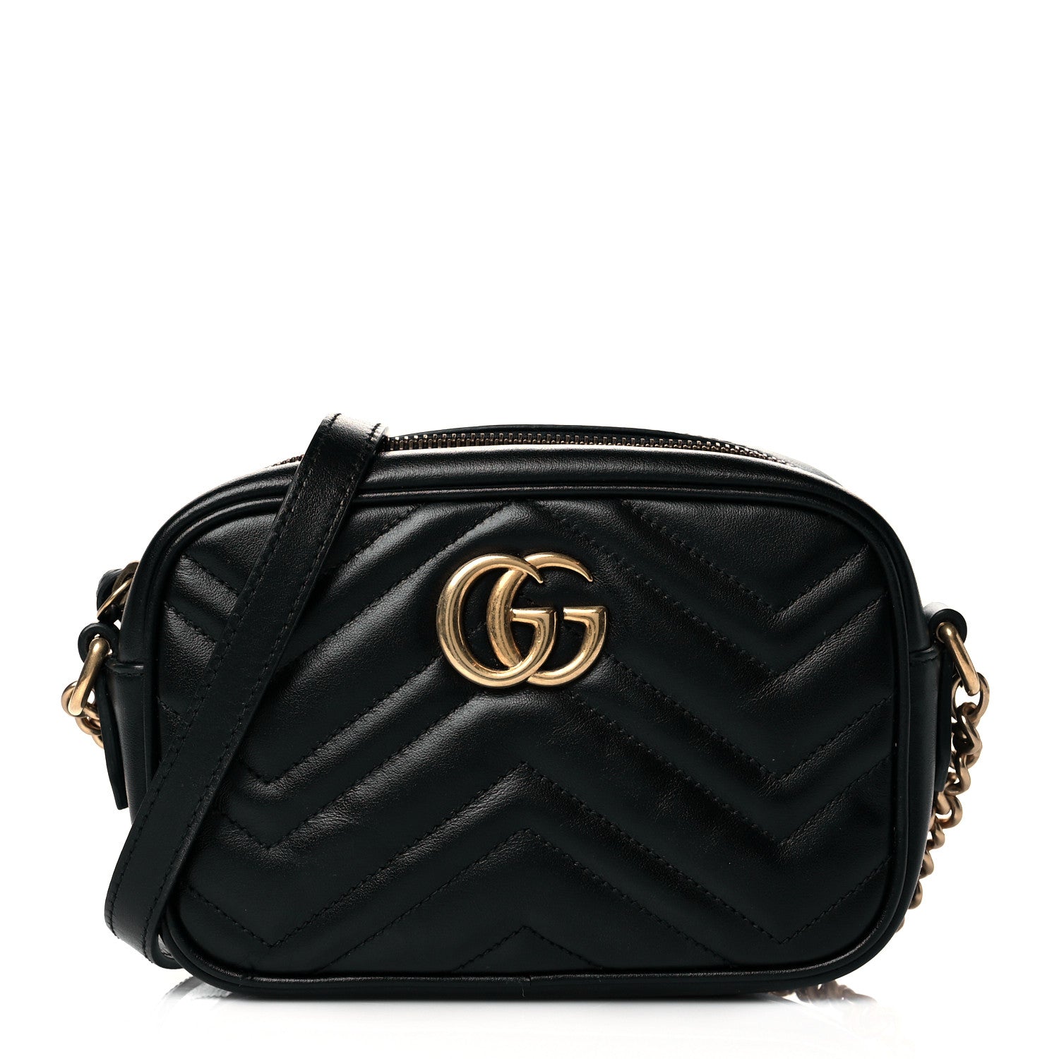 Gucci Calfskin Matelasse Mini GG Marmont Chain Shoulder Bag Black 1 of 13