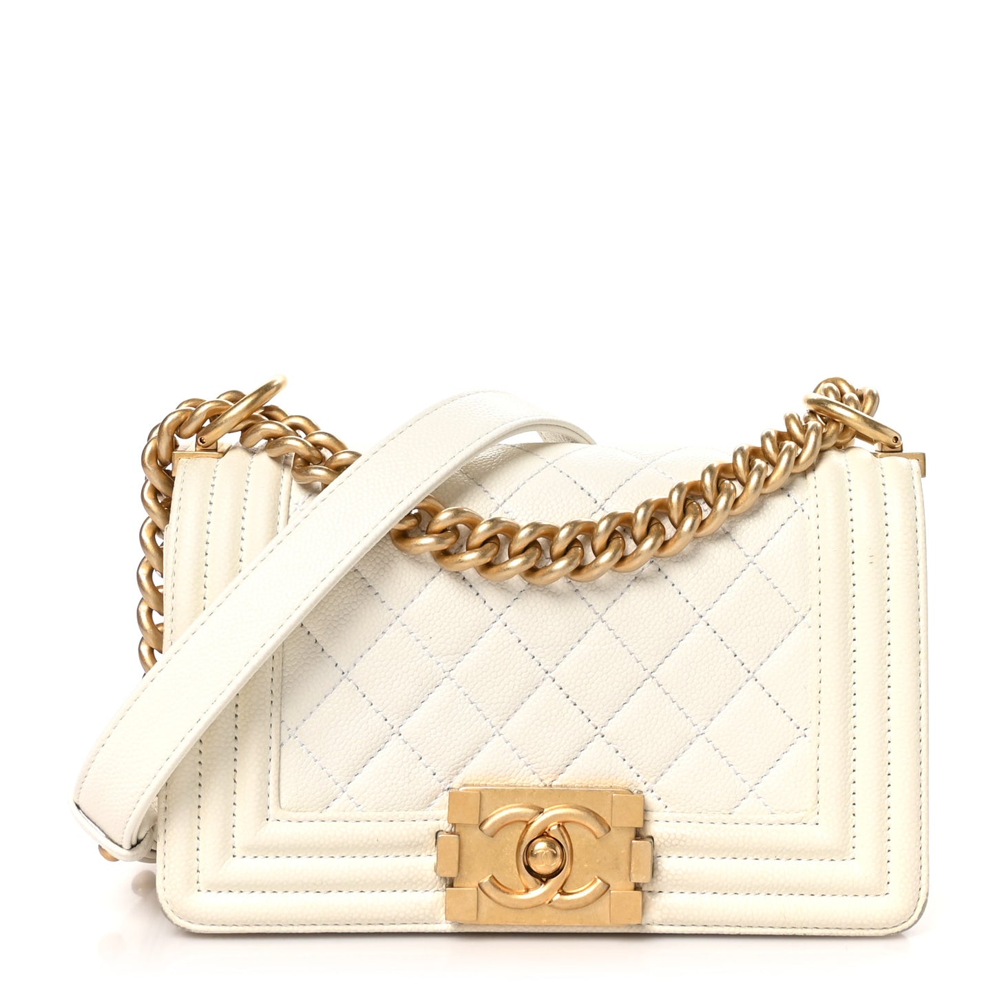 Caviar Quilted Small Boy Flap White