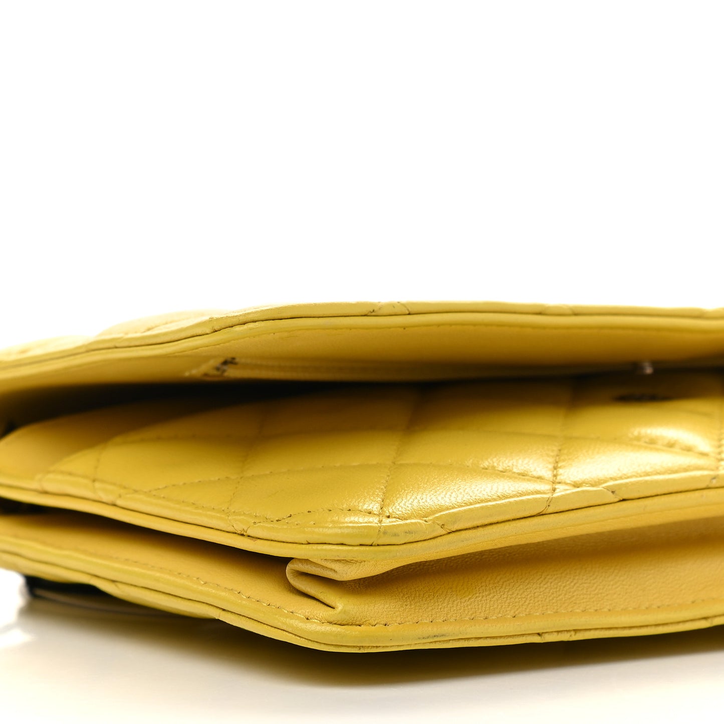 Lambskin Quilted Wallet on Chain WOC Yellow