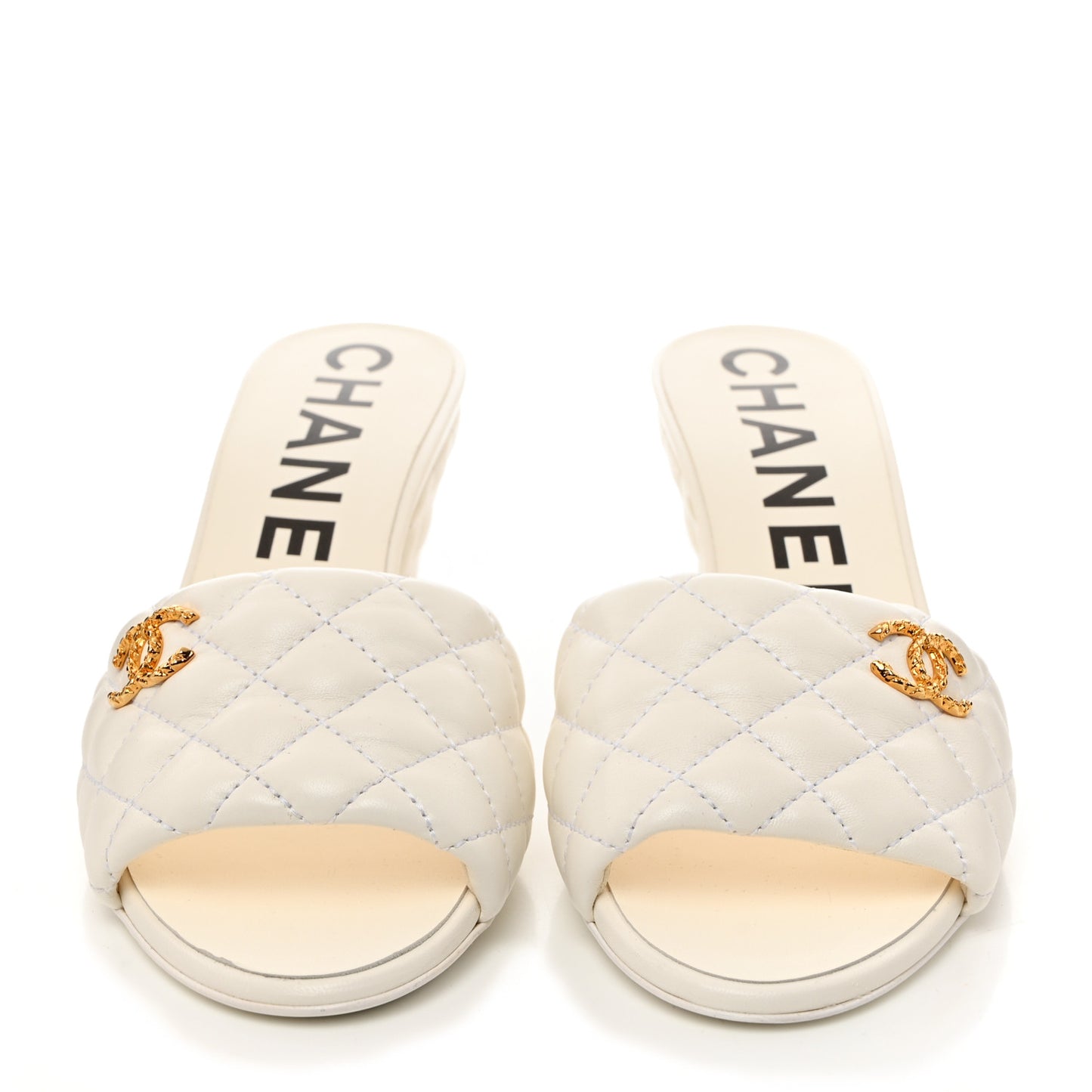 Lambskin Quilted Textured CC Mules 39.5 White
