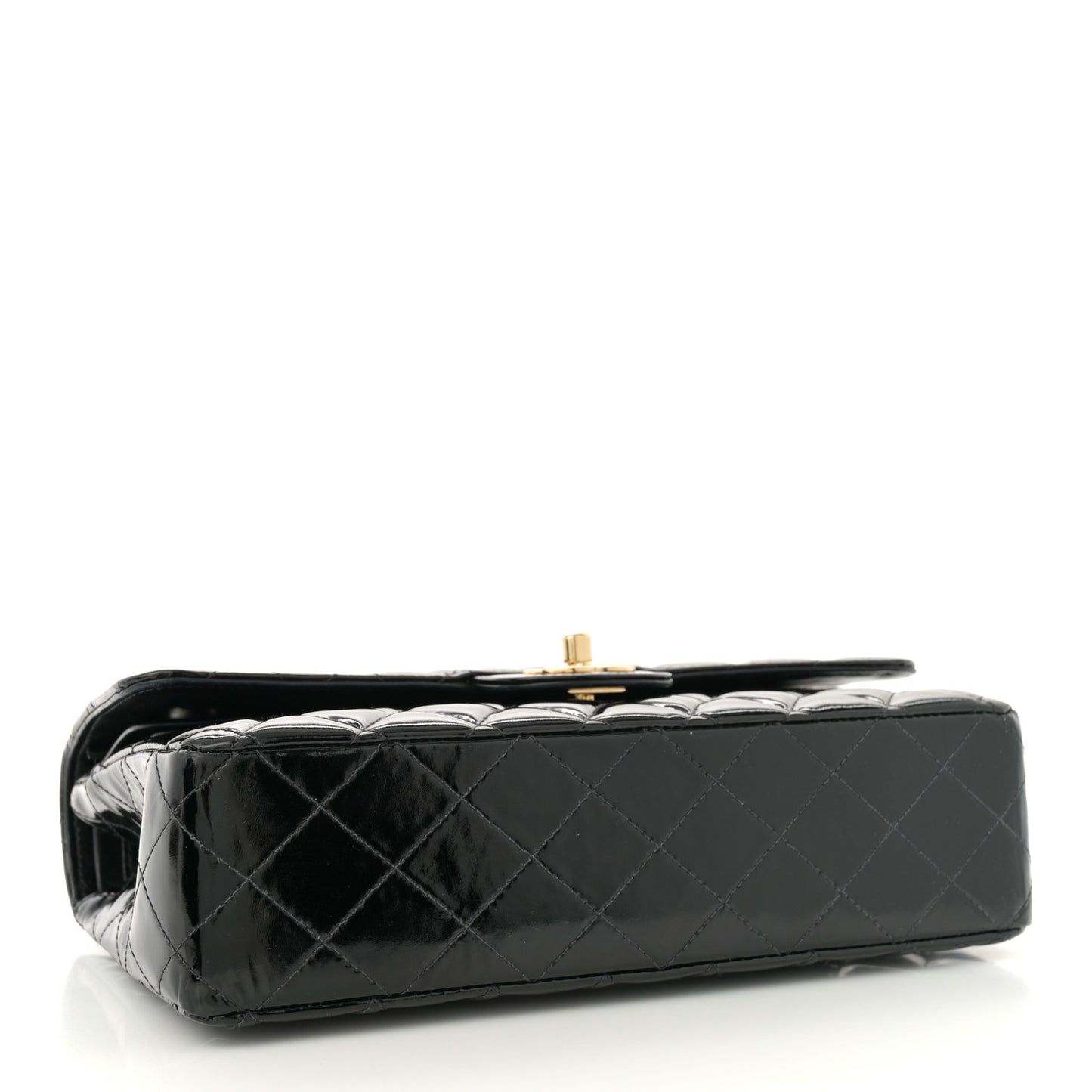 Patent Quilted Medium Double Flap Black