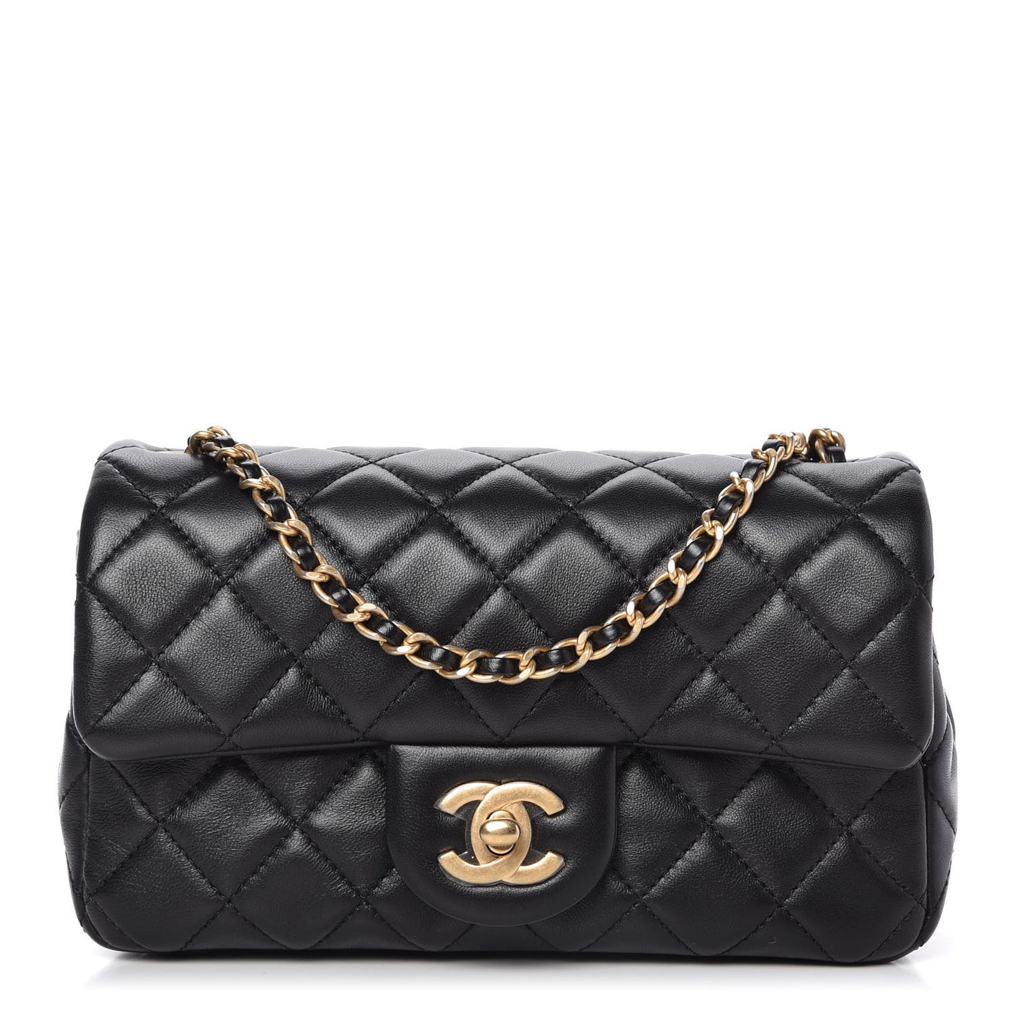 Lambskin Quilted Mini Rectangular Pearl Crush Flap Black