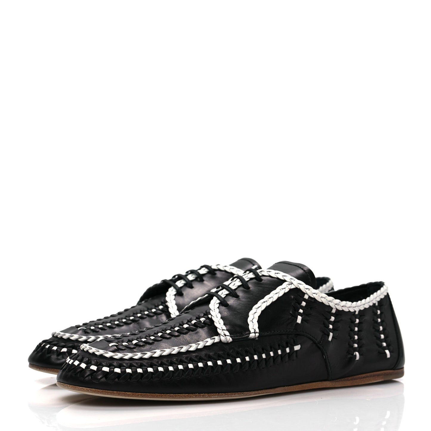 Calfskin Woven Loafers 41 Black White