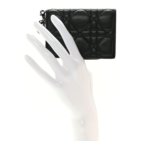 Lambskin Cannage Mini Lady Dior Wallet Black
