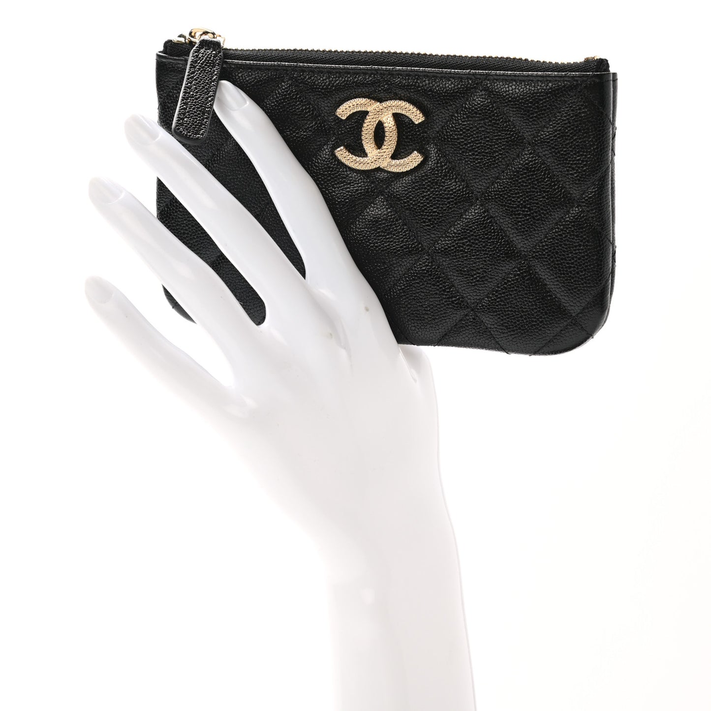 Caviar Quilted Studded CC Small Pouch Black