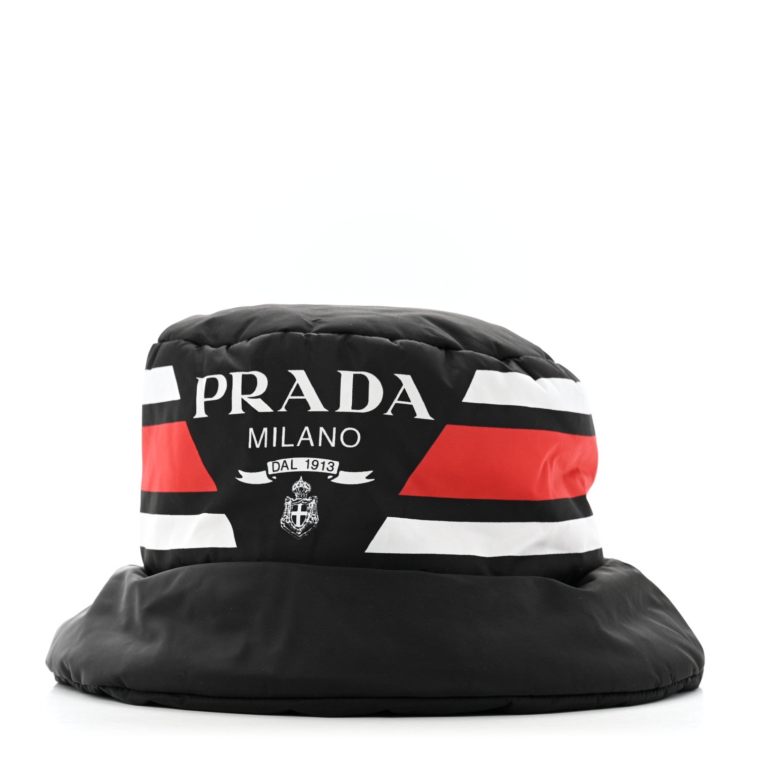 Prada Re-Nylon Triangle Logo Padded Mens Bucket Hat XL Black Red
