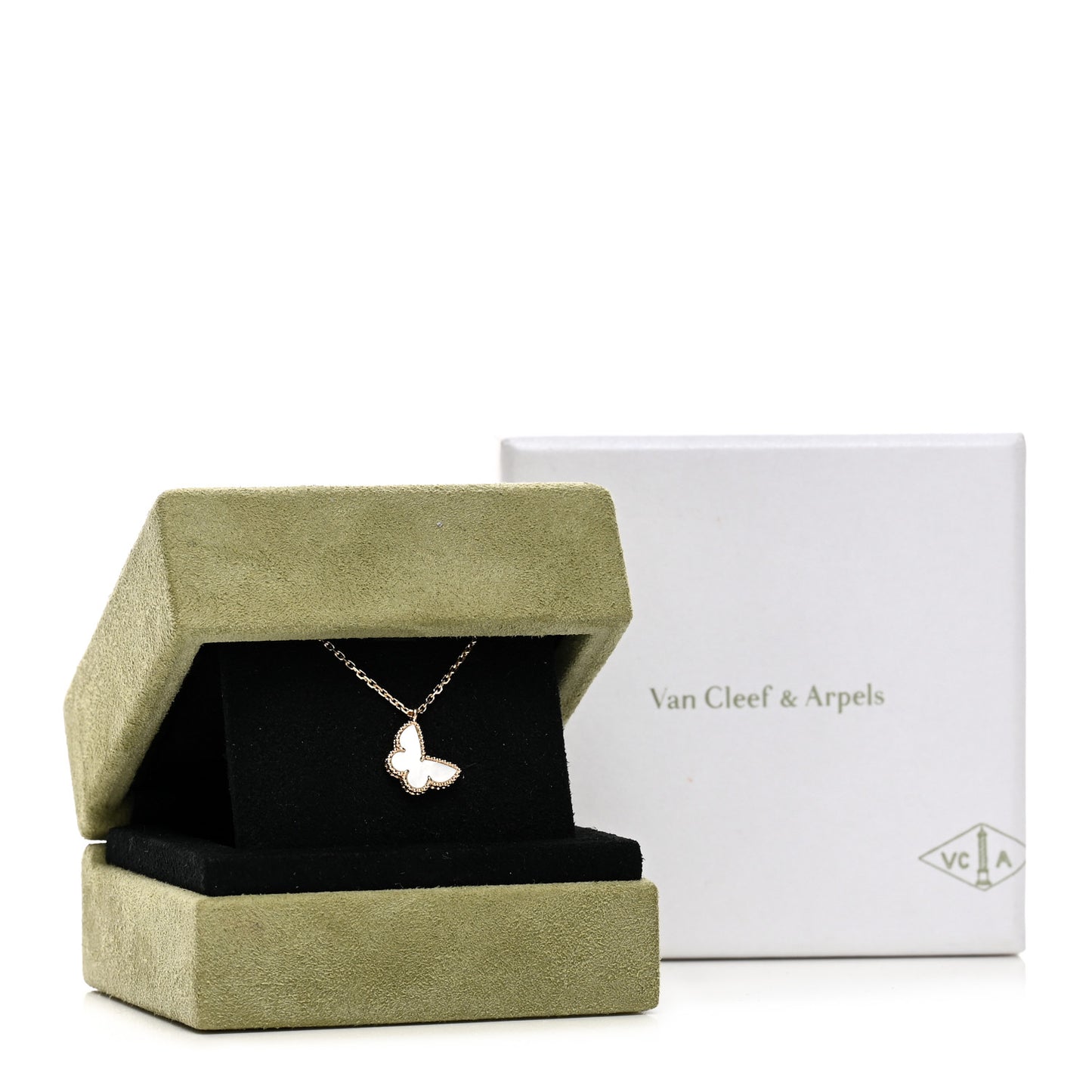 18K Yellow Gold Mother of Pearl Sweet Alhambra Butterfly Pendant Necklace