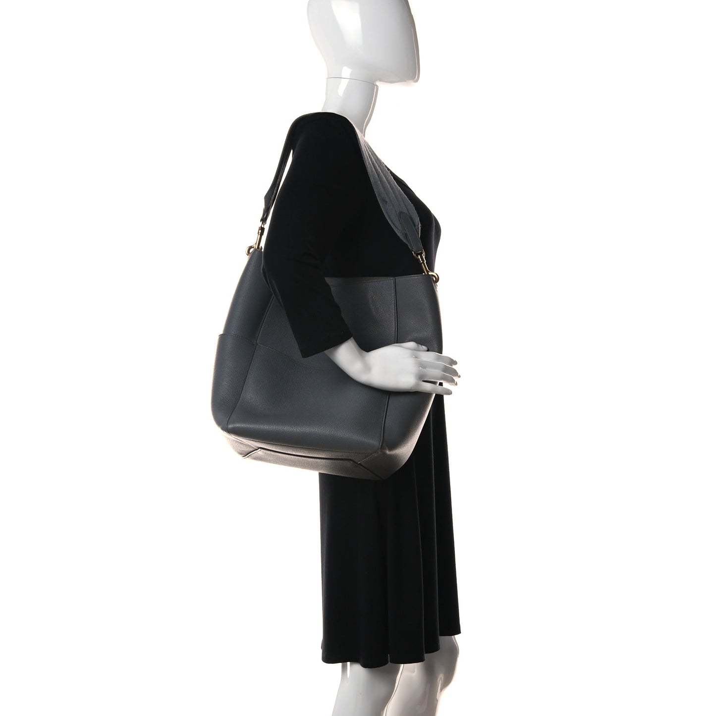 Soft Grained Calfskin Sangle Bucket Bag Kohl