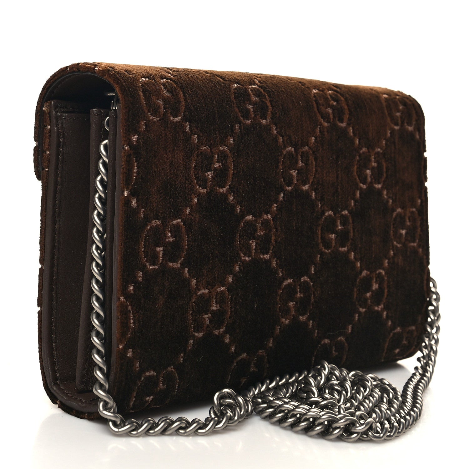 Gucci Velvet GG Monogram Mini Dionysus Chain Wallet Brown 3 of 11
