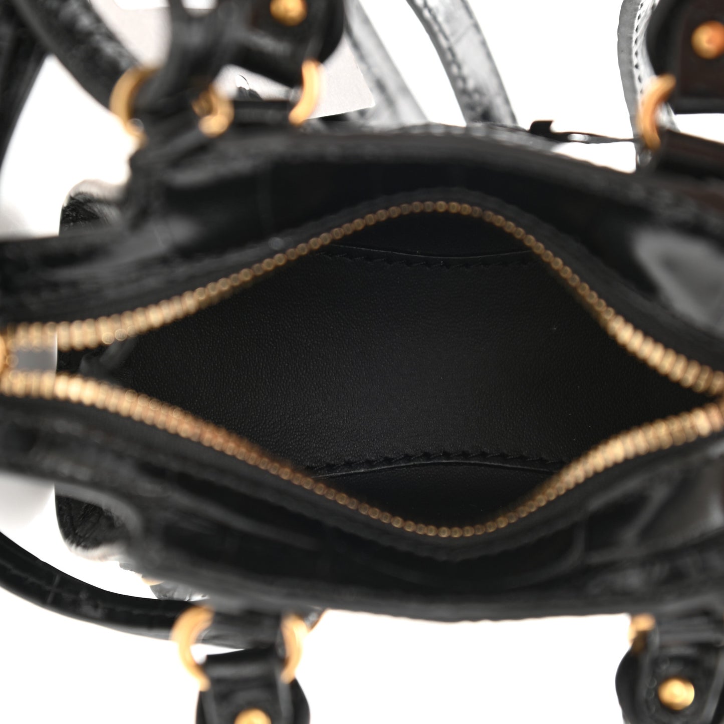 Shiny Supple Calfskin Crocodile Embossed Neo Classic Gold Hardware Super Nano City Crossbody Black