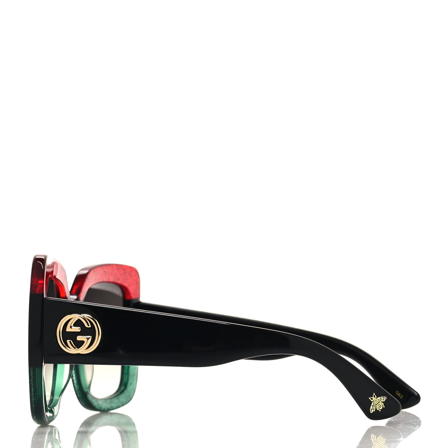Acetate Square Frame Sunglasses GG0083S Glitter Red Black Green