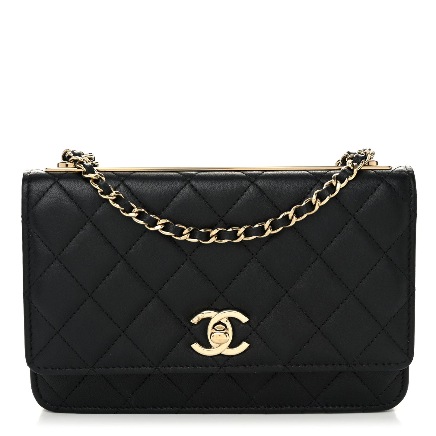 Lambskin Quilted Trendy CC Wallet On Chain WOC Black