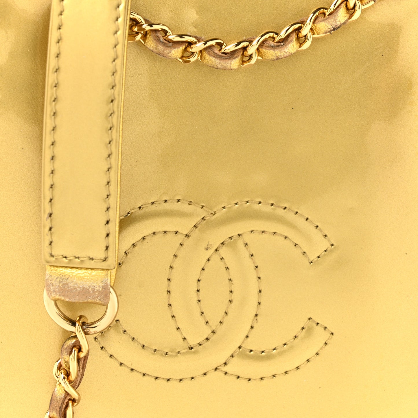 Patent Crossbody CC Phone Holder Gold