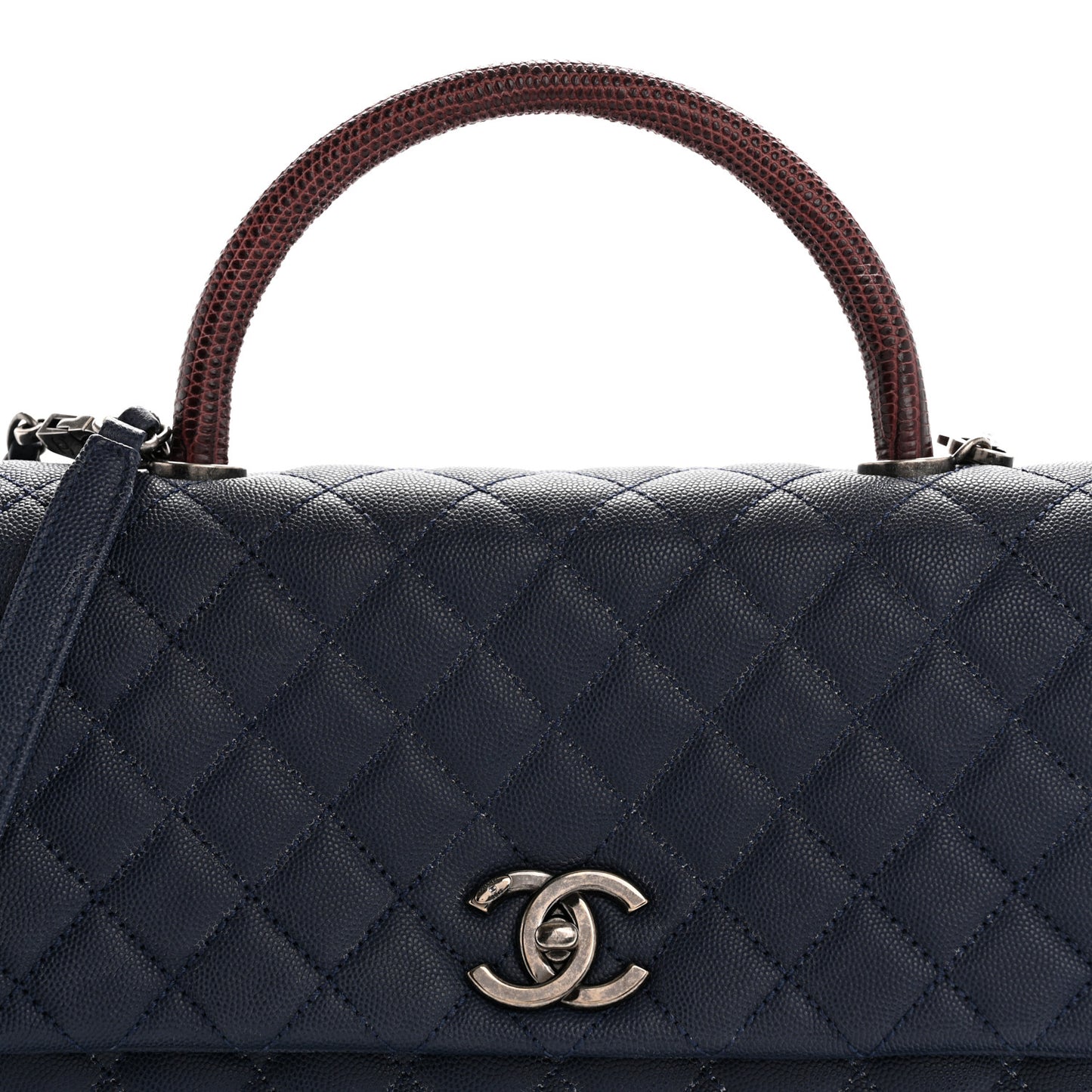 Caviar Lizard Quilted Large Coco Handle Flap Blue