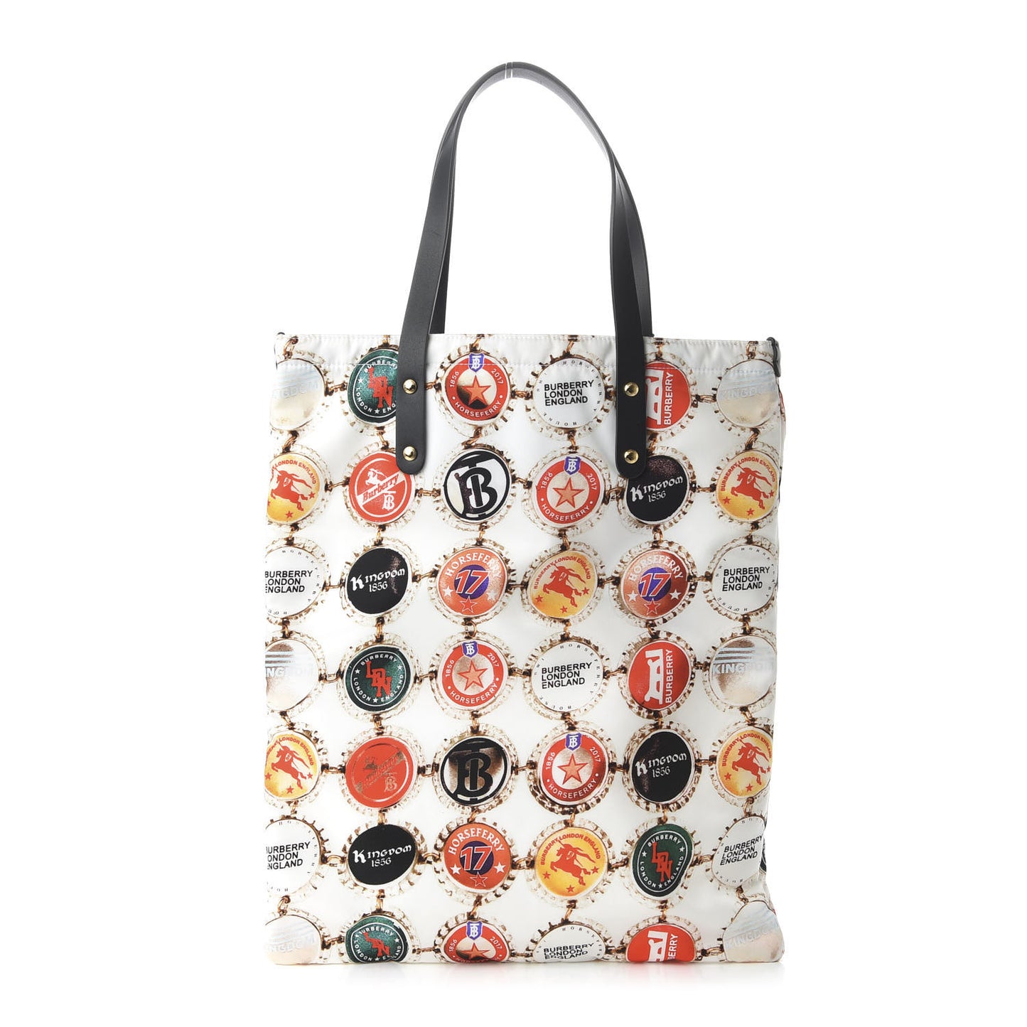 Nylon Bottlecap Print Flat Tote Bag Black