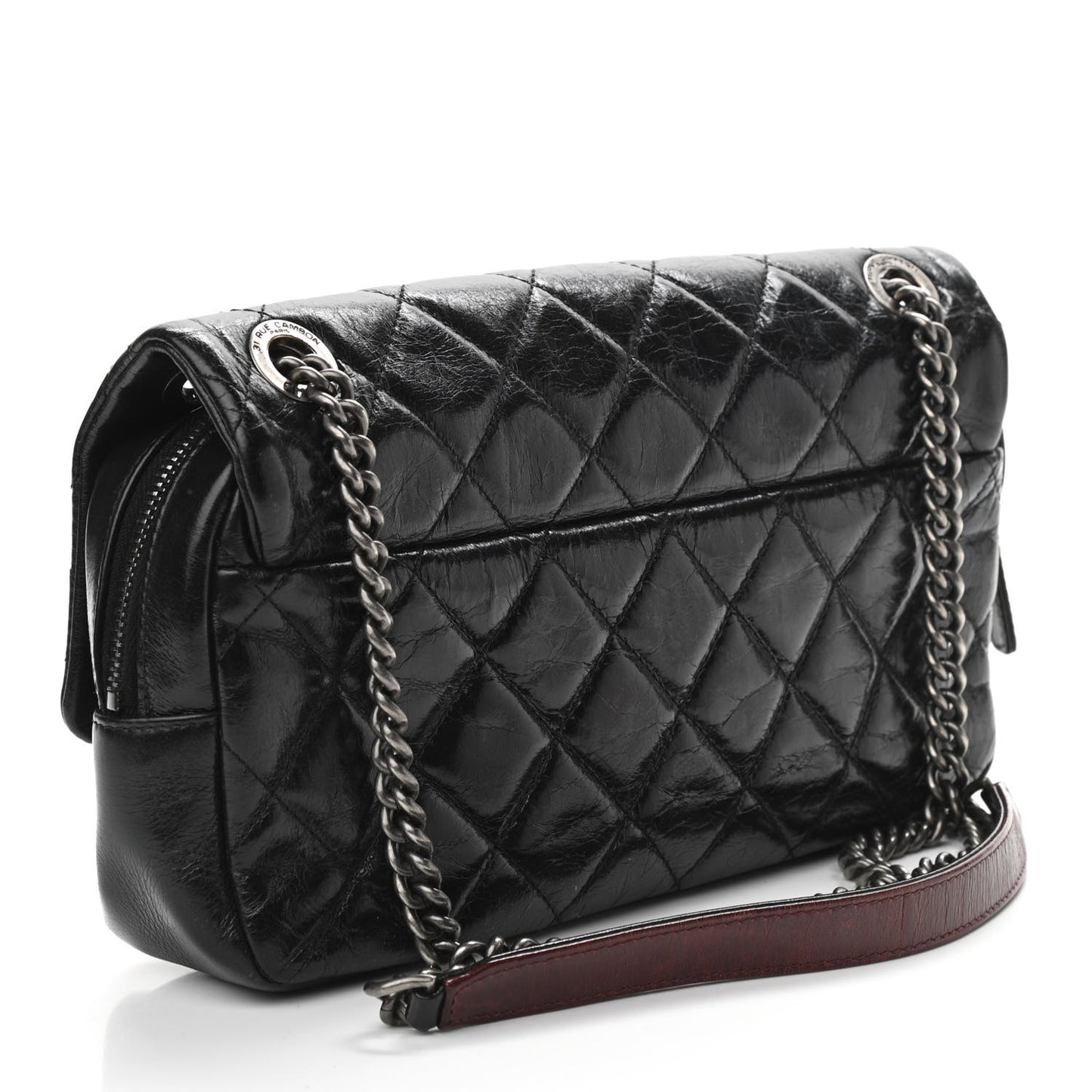 Glazed Calfskin Quilted Medium Duo Color Flap Black