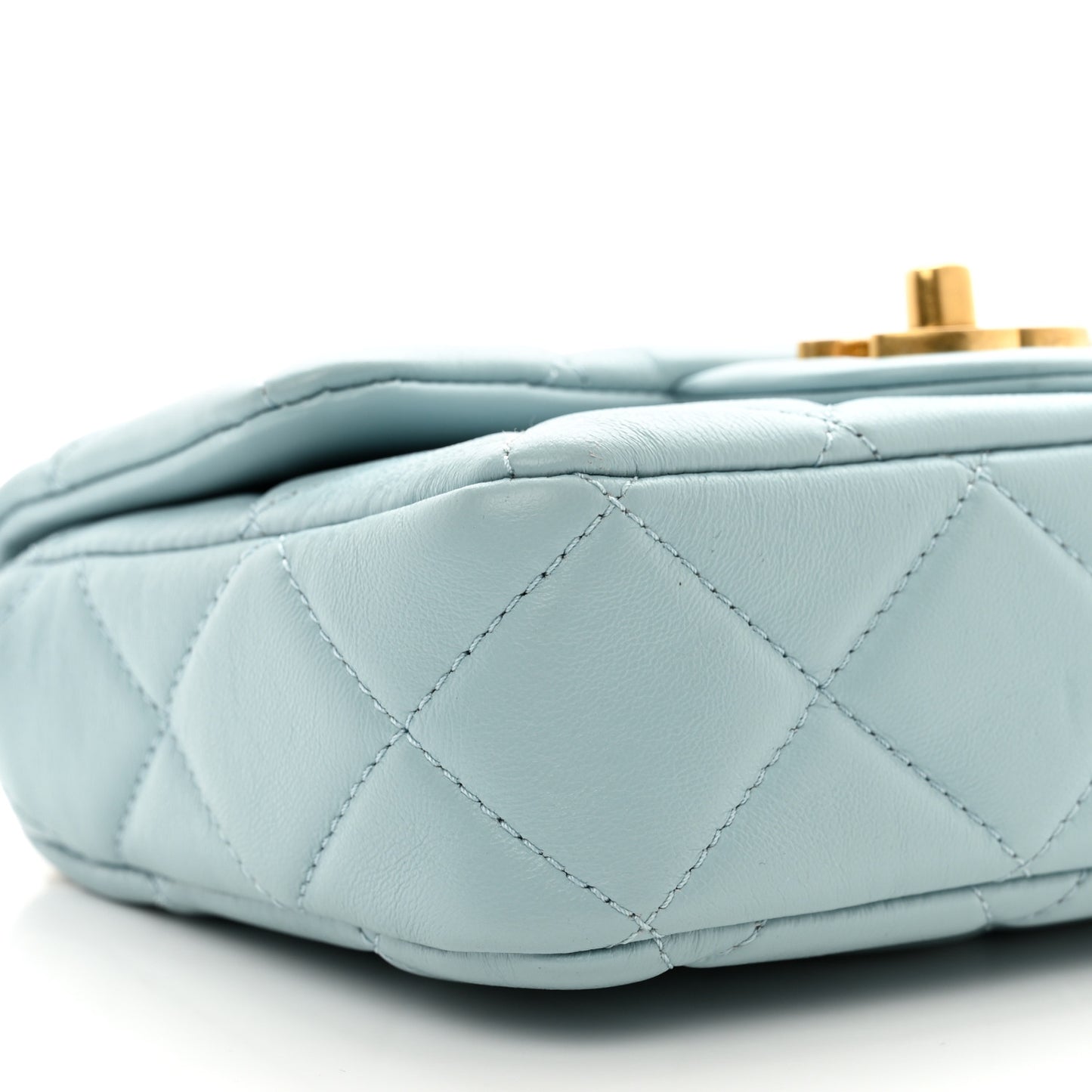 Lambskin Enamel Quilted Mini Pending CC Square Flap Light Blue