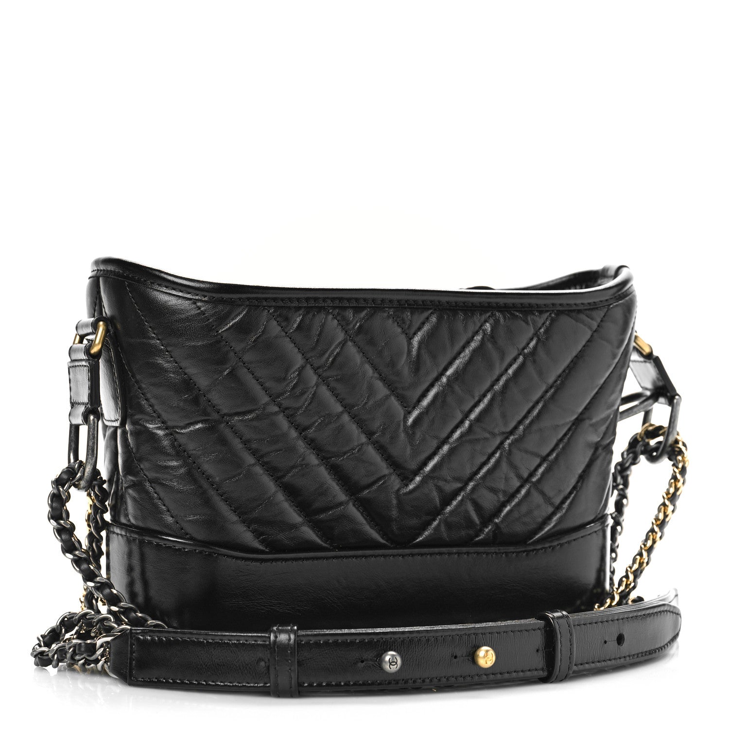 Chanel Aged Calfskin Chevron Quilted Small Gabrielle Hobo Black 3 of 10