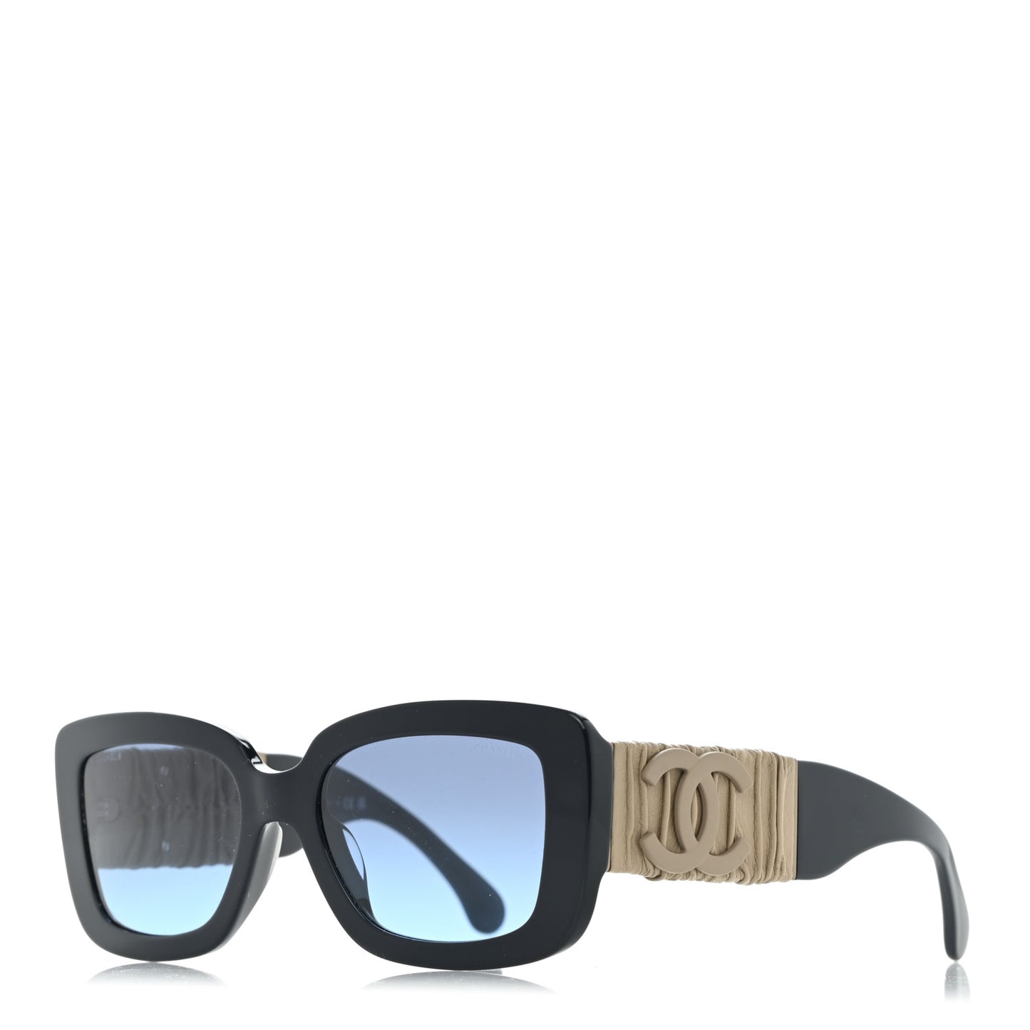 Acetate Calfskin Square Sunglasses 5473-Q-A Black Beige