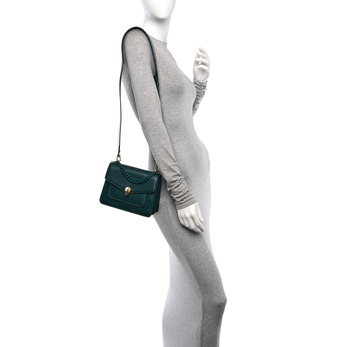 Nappa Monochrome Serpenti Forever Maxi Chain Crossbody Bag Green