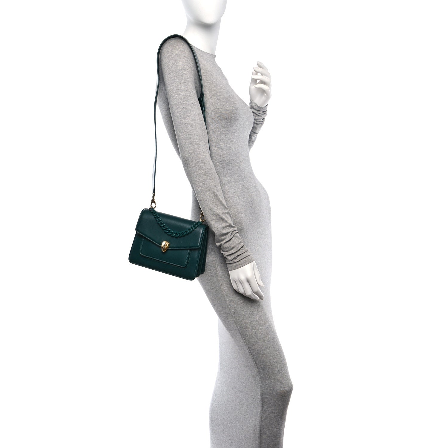 Bulgari Nappa Monochrome Serpenti Forever Maxi Chain Crossbody Bag Green 2 of 12