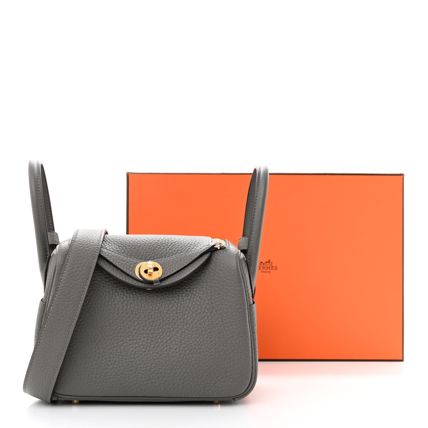 Hermes Taurillon Clemence Mini Lindy 20 Gris Meyer 11 of 11