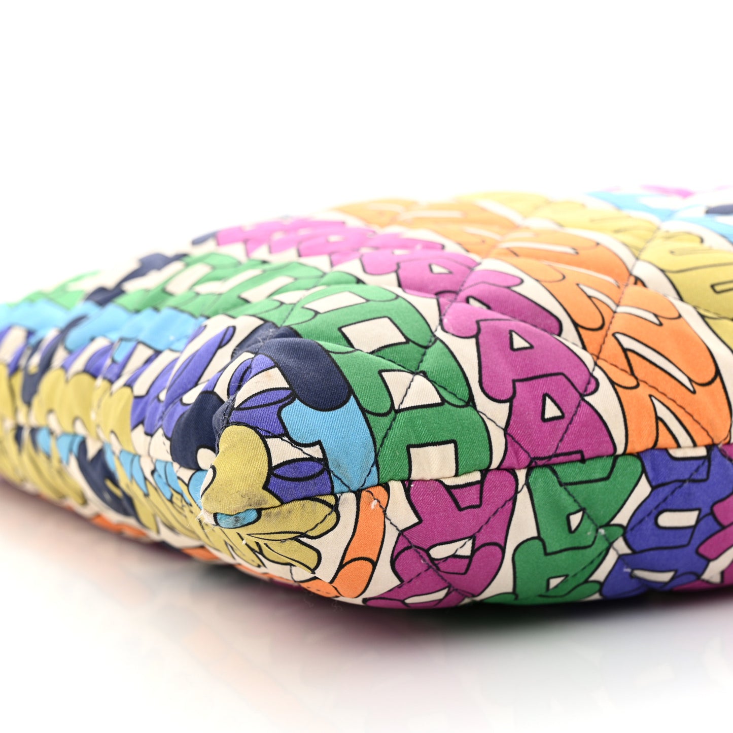 Printed Fabric Quilted Logo Large Shopping Tote Multicolor