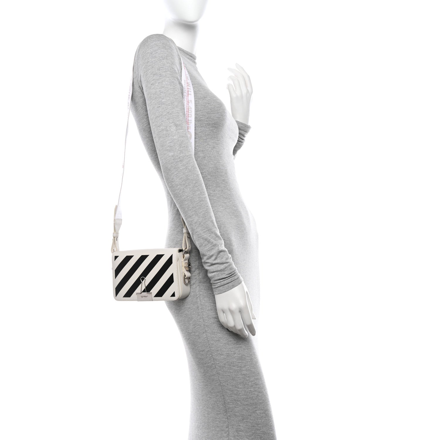 Off-White Saffiano Striped Mini Diag Binder Clip Bag White Black Red 2 of 12