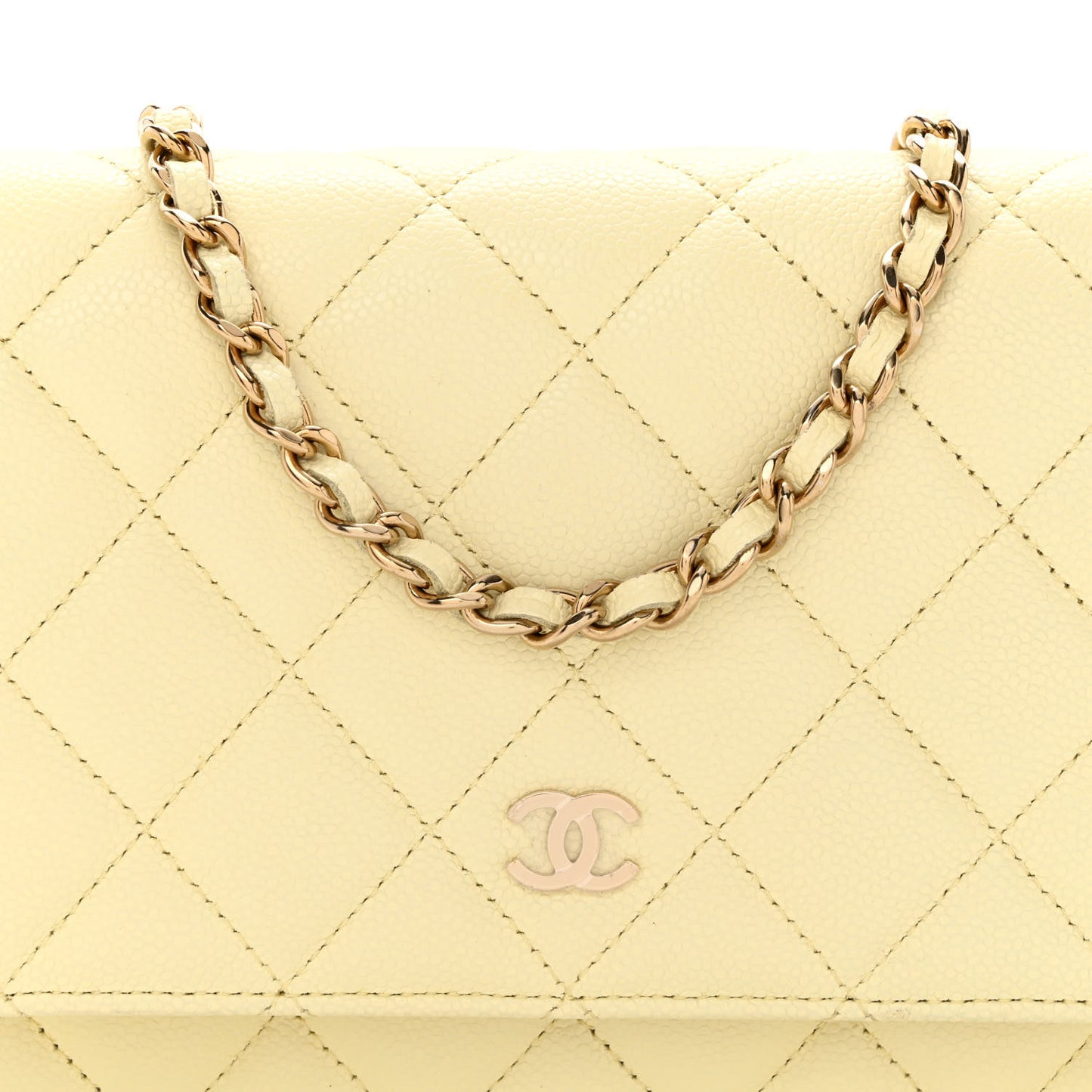 Caviar Quilted Wallet on Chain WOC Light Yellow