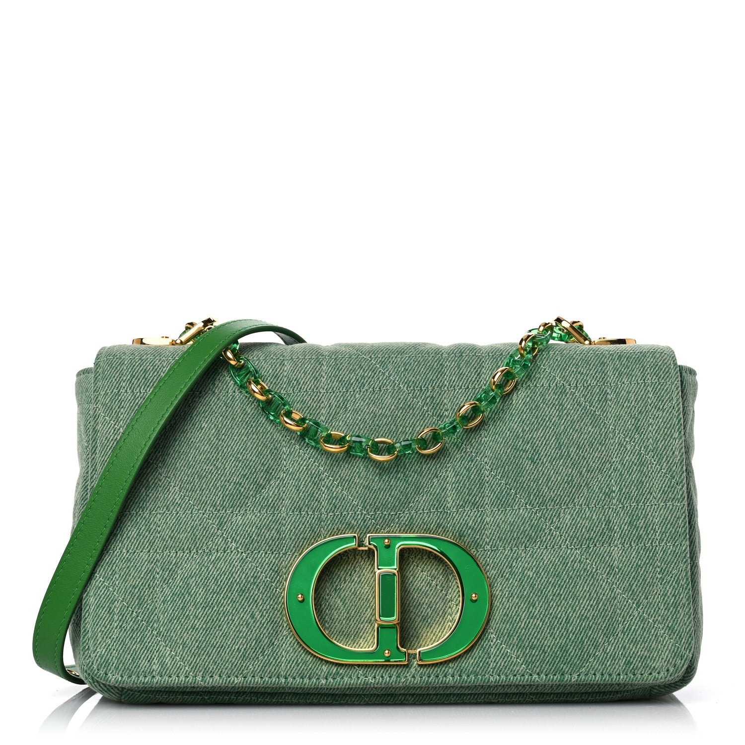 Christian Dior Denim Macrocannage Medium Caro Bag Green 1088574