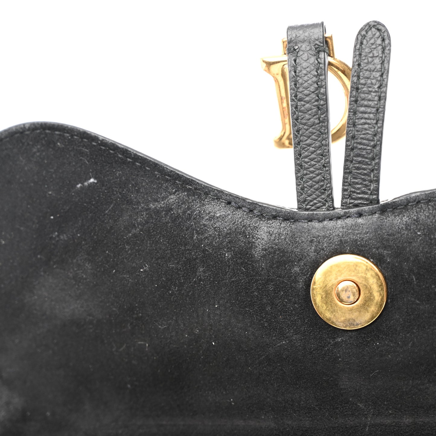 Grained Calfskin Saddle Chain Wallet Pouch Black