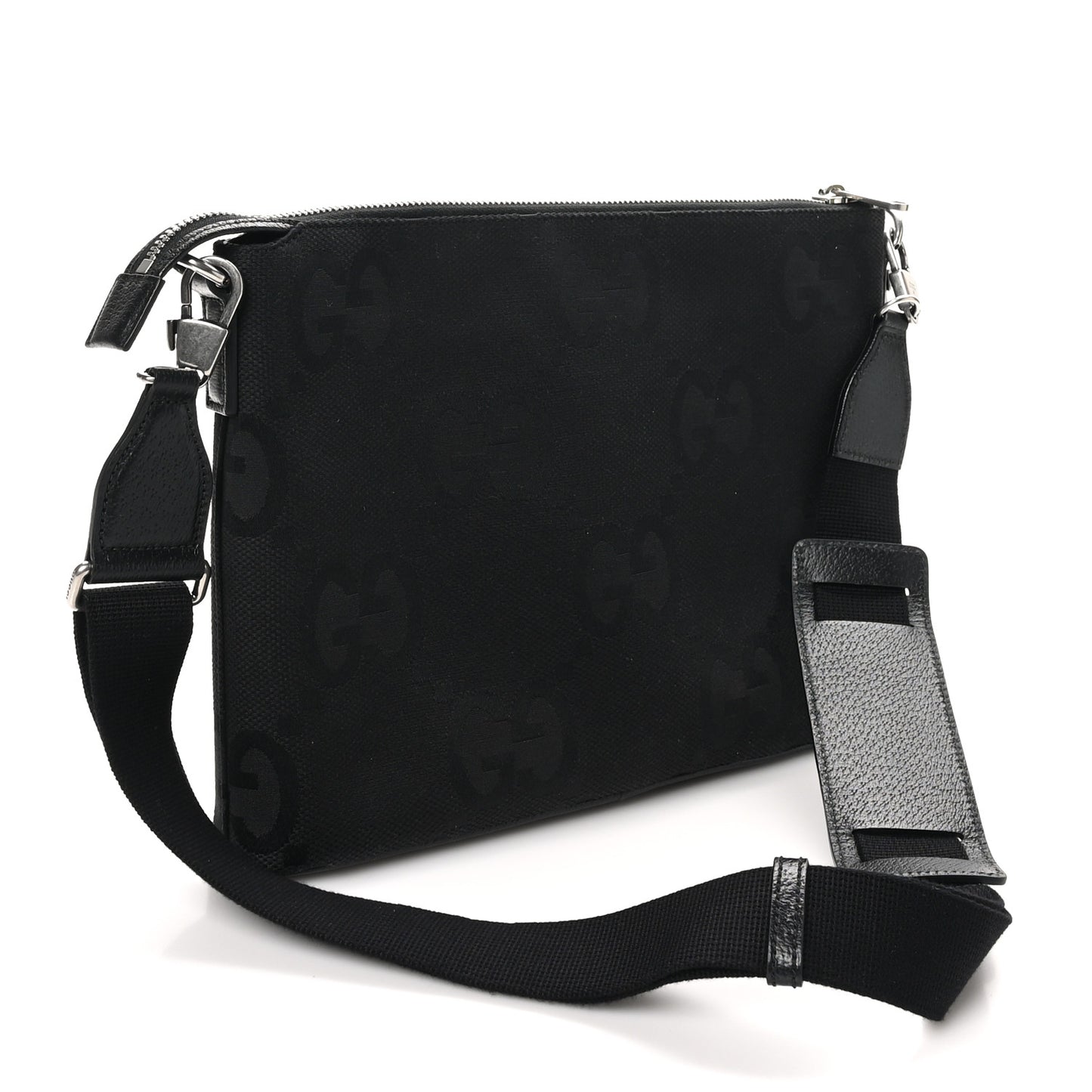 Monogram Jumbo GG Textured Dollar Calfskin Wristlet Messenger Bag Black