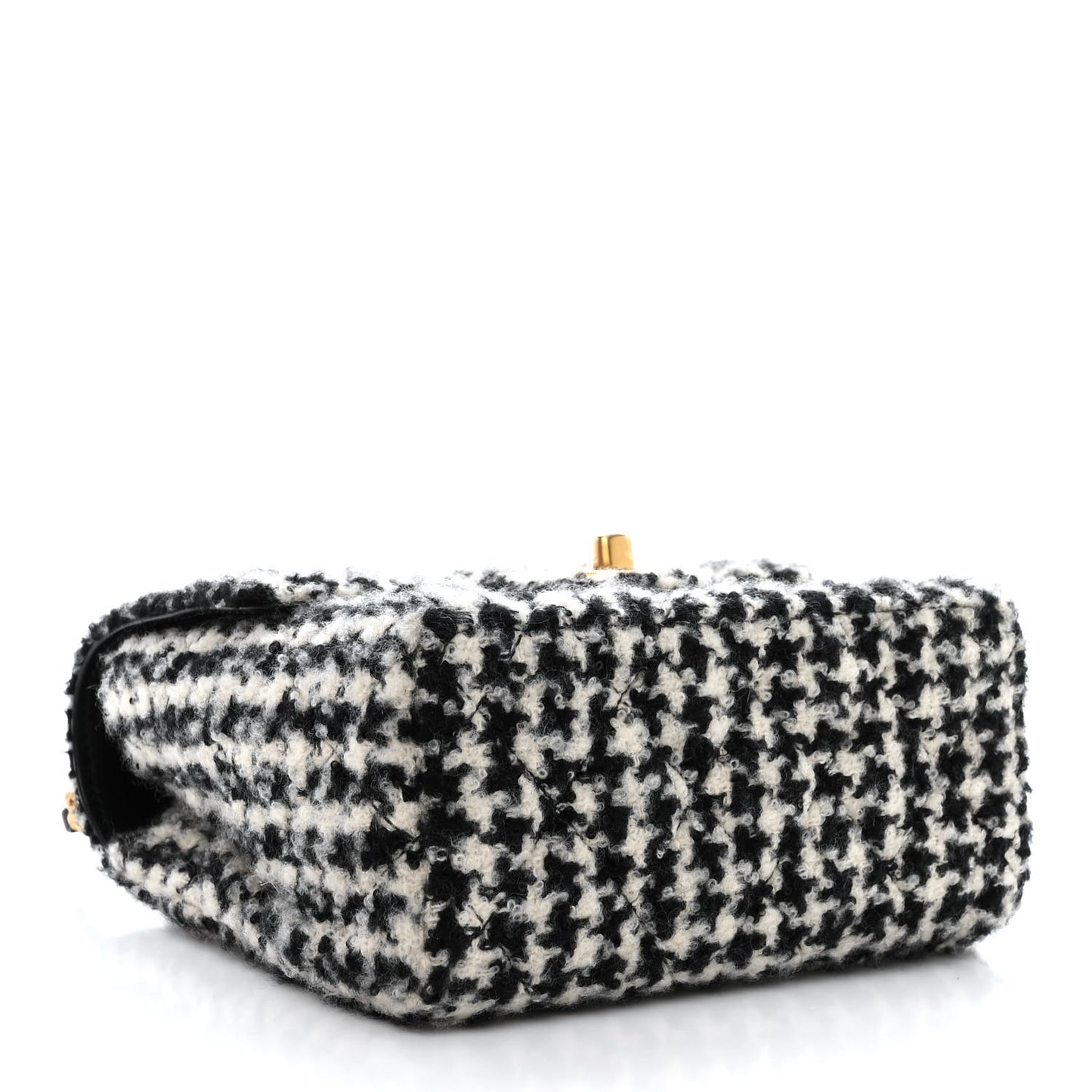 Tweed Houndstooth Quilted Mini Square Flap White Black