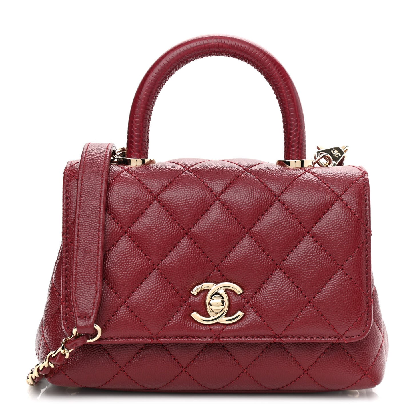 Caviar Quilted Lizard Embossed Extra Mini Coco Handle Flap Burgundy